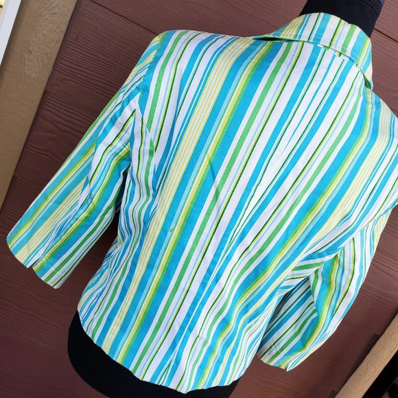 George Women’s Size 12 Turquoise White & Green Striped Long Sleeved Blazer - Picture 11 of 12